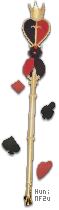Riddle Rosehearts' staff with all the card suits floating