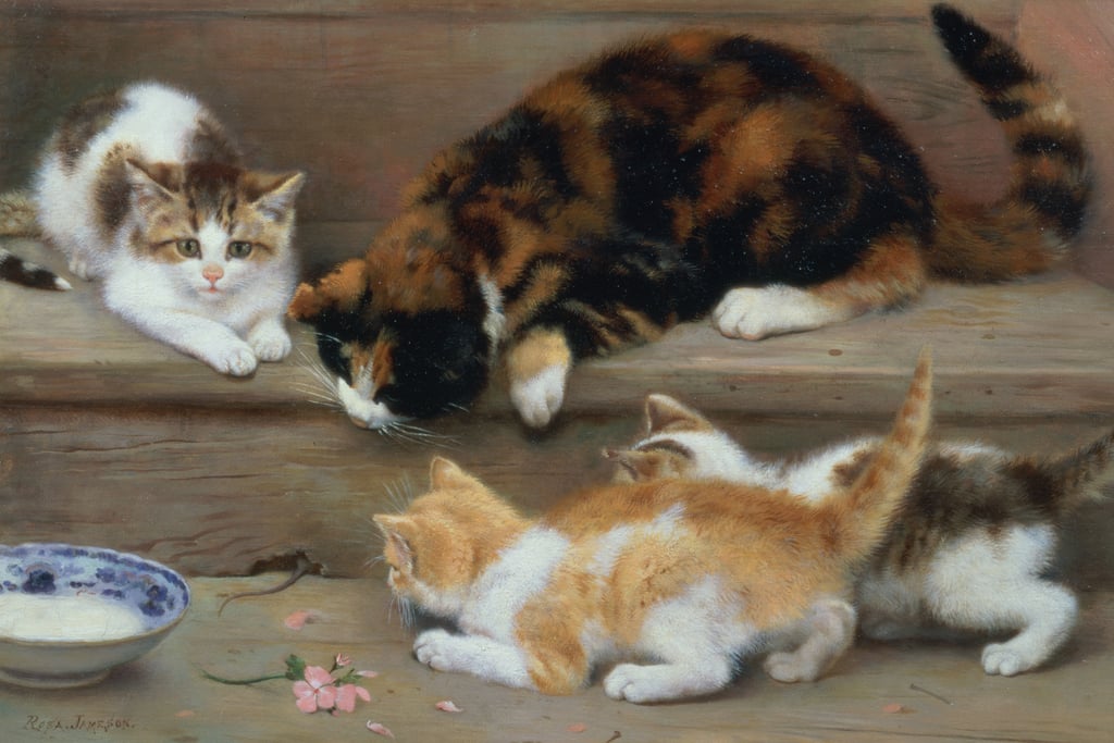 Rosa-Jameson-Cat-and-kittens-chasing-a-mouse-Meister-Drucke-238024