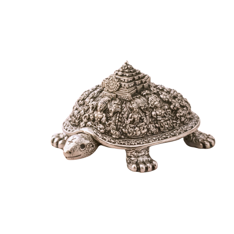 Big Ashtalakshmi Tortoise Shree Yantra Silver Plated In Velvet Box
