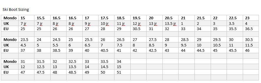 nordica ski boot sizing