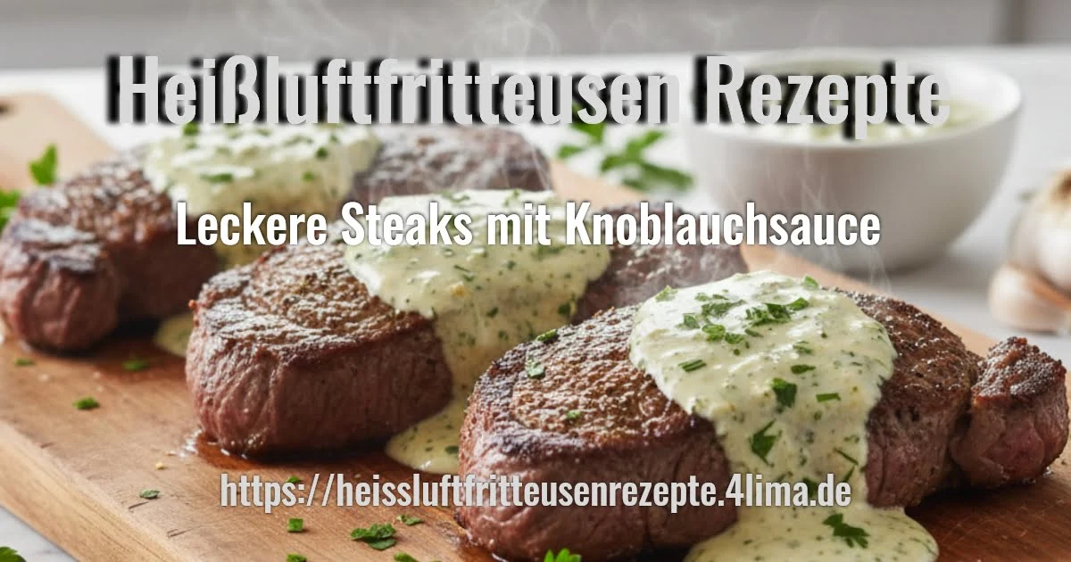 Fertig angerichtetes Steak mit cremiger Knoblauchsauce aus der Heißluftfritteuse – saftig und perfekt gegart