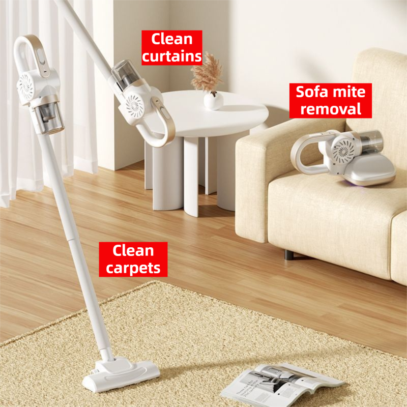 Purple 3-Head Cordless Handheld UV Mite Remover Set with Floor & Mite Head - 11KPA Powerful Suction & 8000 Times/Min High-Frequency Vibration for Carpet & Mattress, Type-C Rechargeable