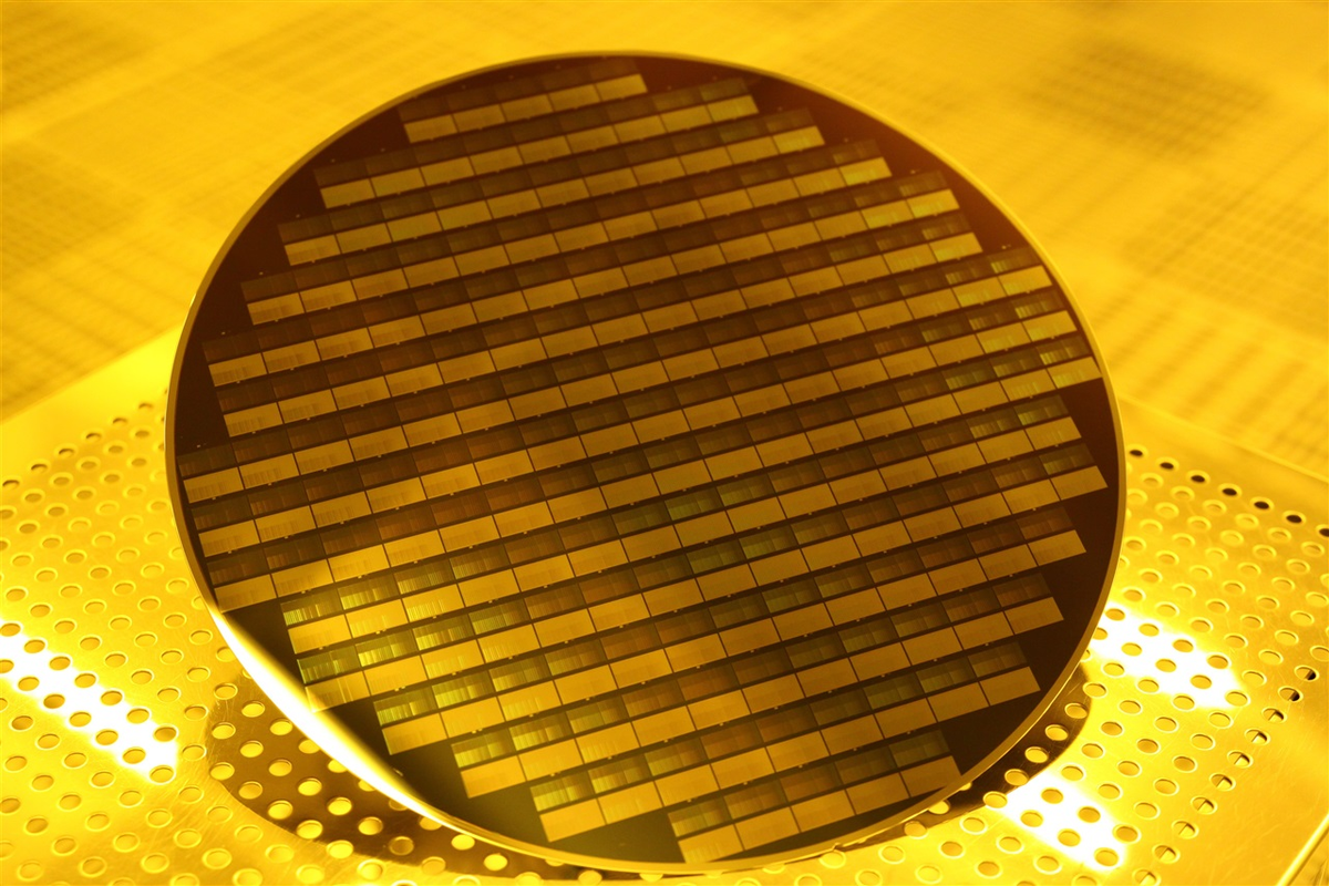 Oblea de silicio transformada en una gran cantidad de procesadores