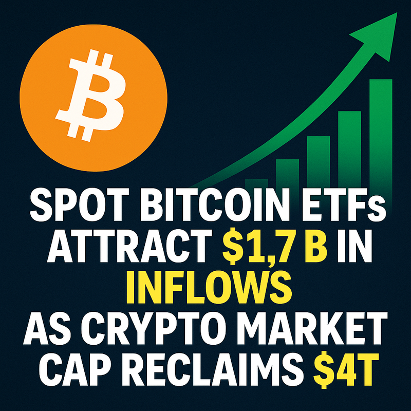 Spot Bitcoin ETFs Attract $1.7B in Inflows as Crypto Market Cap Reclaims $4T