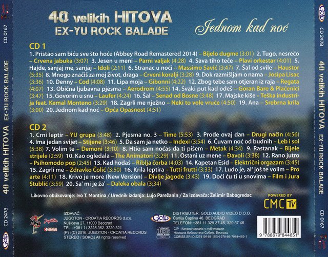 V.A. - 40 Velikih Hitova - Ex-YU Rock Balade -Jednom kad noc (2 CD) 2016  Omot-7