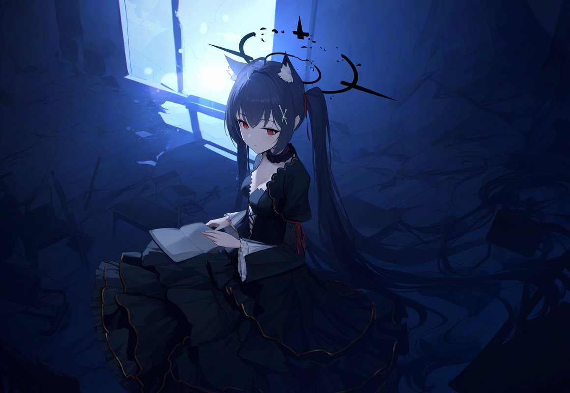 1girl, serika, [[shiroko terror]], [[blue archive]],  scenery, from side, from a s-2446170327