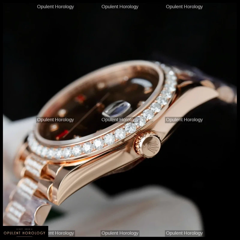 Rolex Day-Date 36 Chocolate Dial Gold Plated Moissanite Diamond