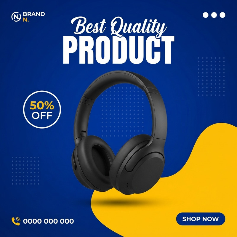 AI-generated example result for the marketing prompt: Professional Branded Headphone Sale Post by PromptCraft