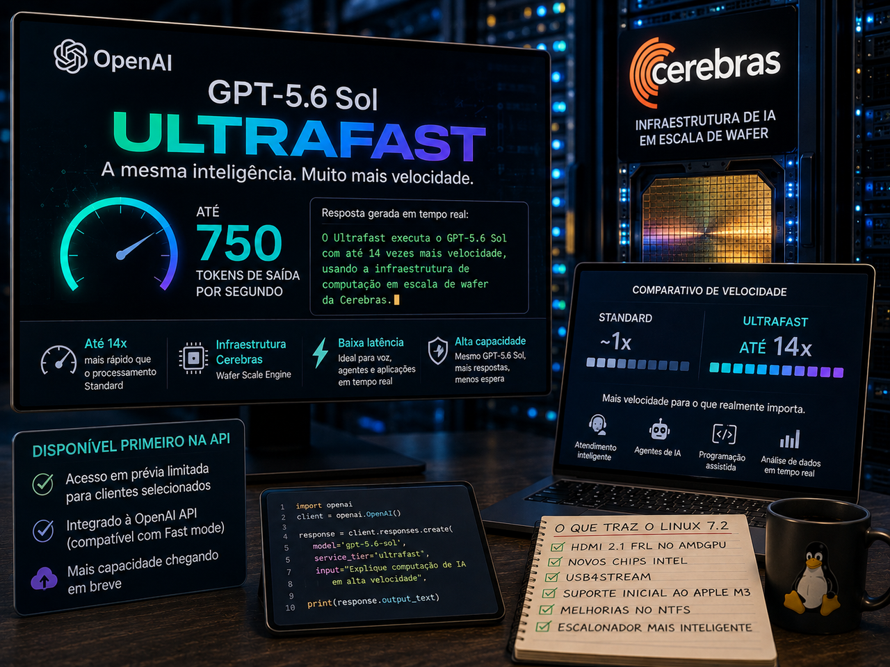 OpenAI estreia Ultrafast: GPT-5.6 Sol chega a 750 tokens por segundo, mas novidade ainda não está no ChatGPT