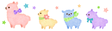 Pixel art of four colorful Alpacas with little stars floating around them