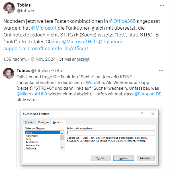 Office 365 Tastenkombinationen