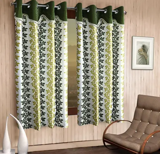 Fancy Curtain Polyester 5ft Window Pack of 2 -Green(R703)