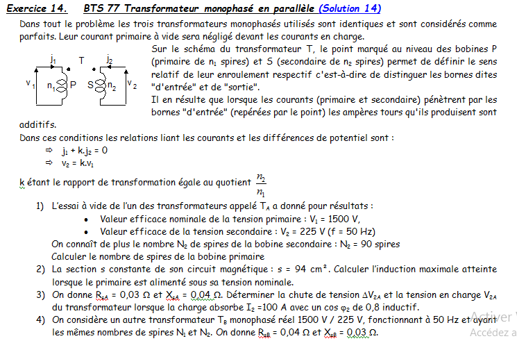 Exercices sur les transformateurs