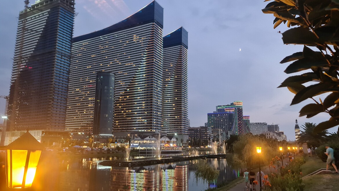 Dancing Fountains in Ardagani Lake - Orbi City Towers in the background