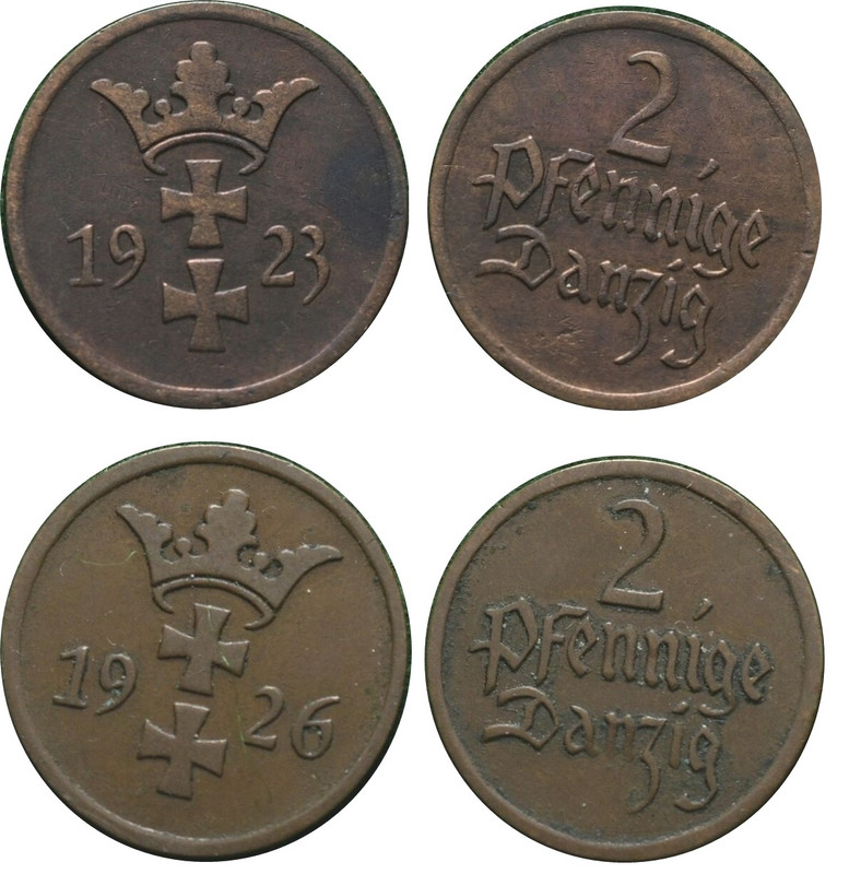 2 pfennige 1923 y 1926 de la ciudad libre de Danzig. Utrech y Berlín 2-p-1923-a