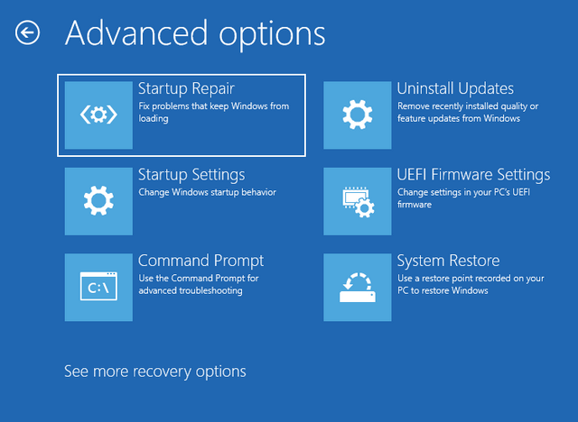 Windows RE options