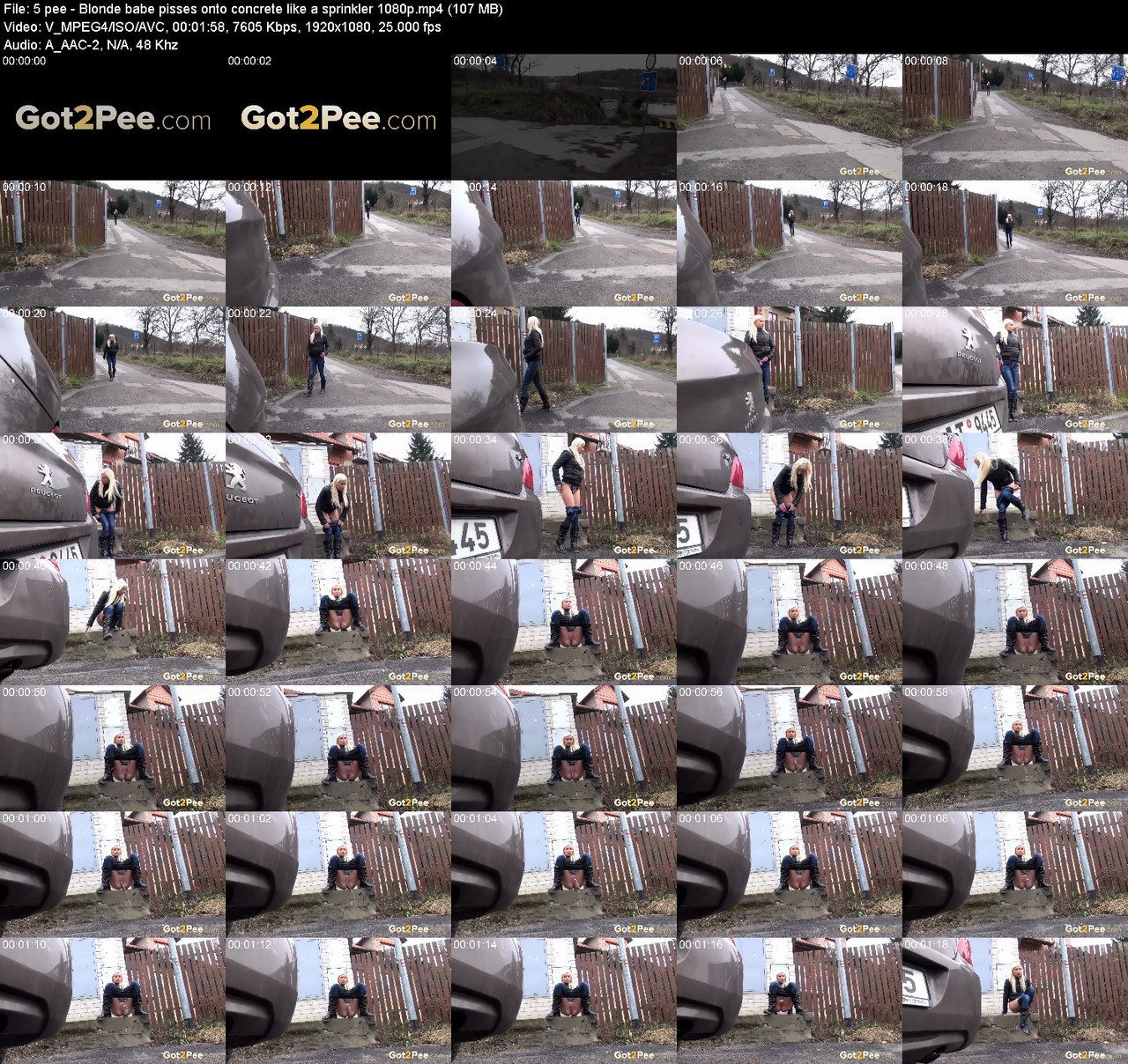 5 pee Blonde babe pisses onto concrete like a sprinkler 1080p