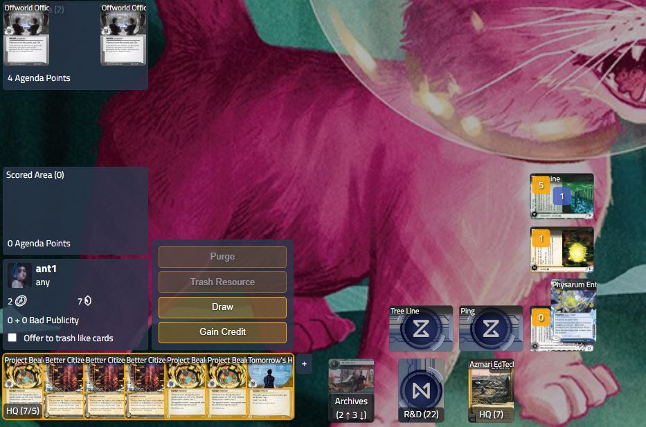 hand of 7 agendas, with 2 other agendas in the runner's score area