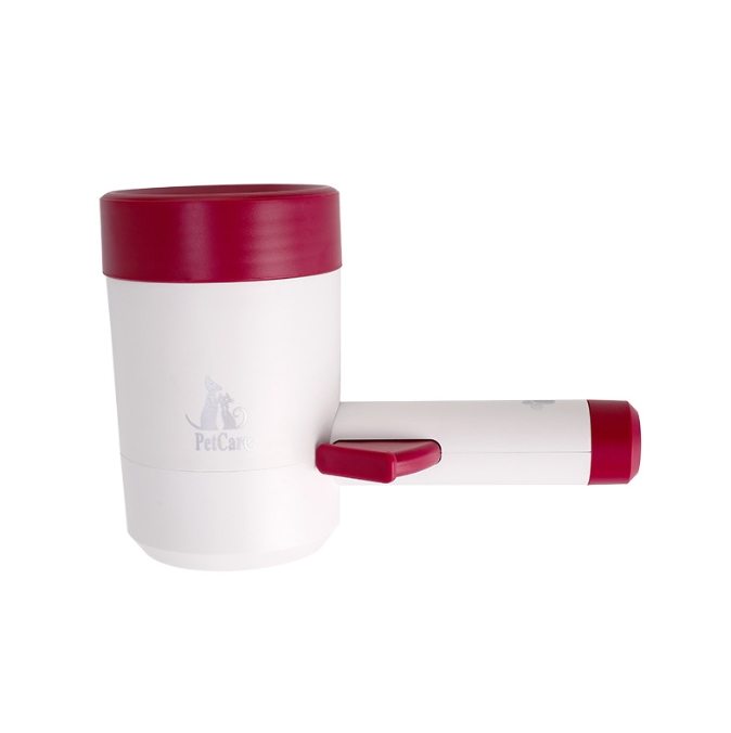 Deep red Portable Dog Paw Cleaner Cup - Semi-Automatic 360-degree Rotating Foot Washer with Soft Silicone Bristles