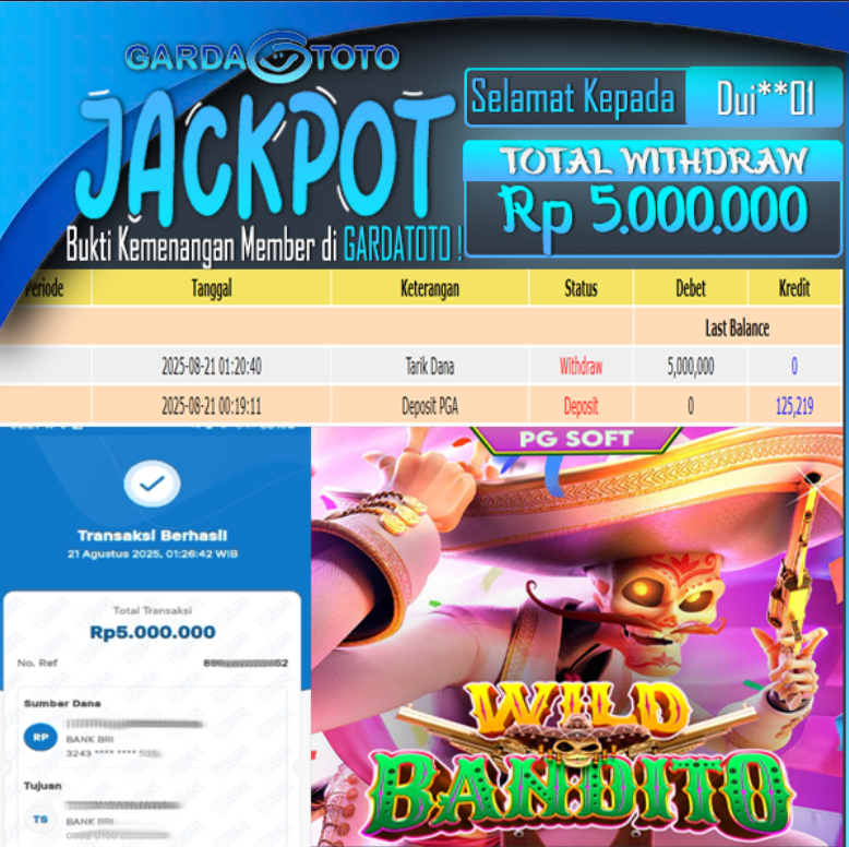 JACKPOT MAIN DI SLOT PG SOFT WILD BANDITO WD Rp 5,000,000