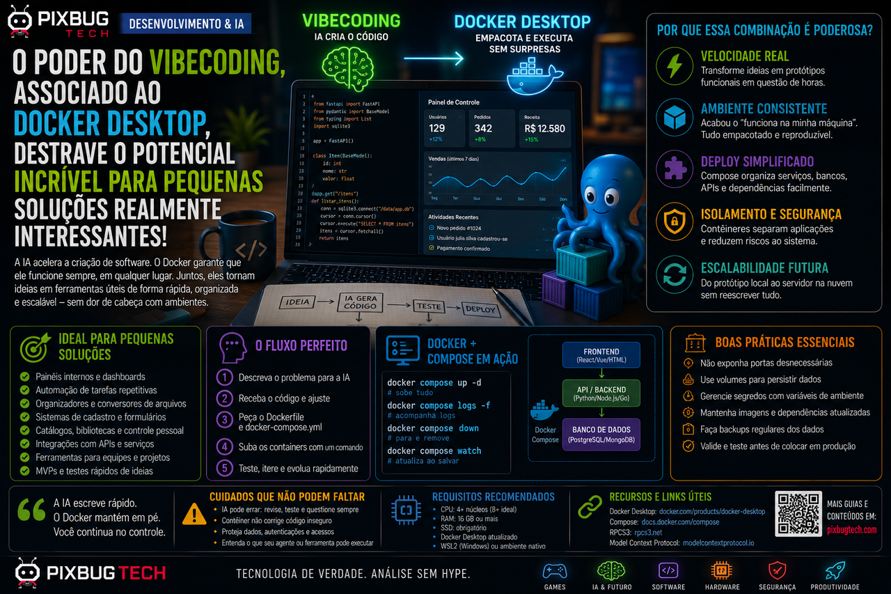 Vibe coding com Docker Desktop transforma ideias em pequenas soluções reais desde que alguém continue pensando