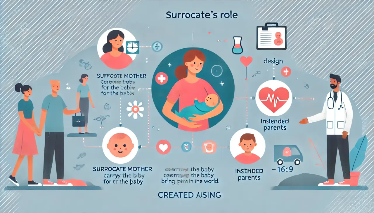 Visual explaining the role of a surrogate mother in carrying the baby.