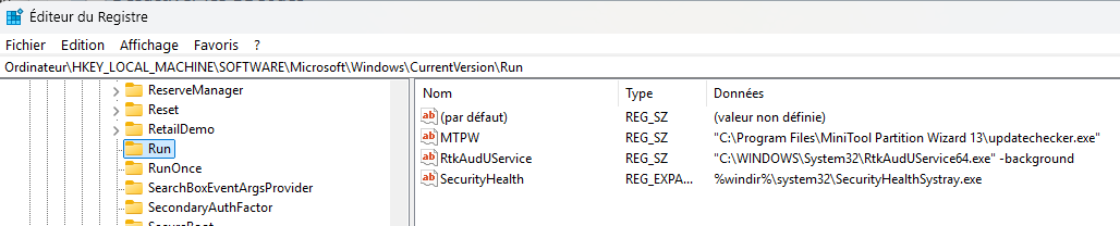 Capture d écran HKLM Current Version run 2026 02 21 172908