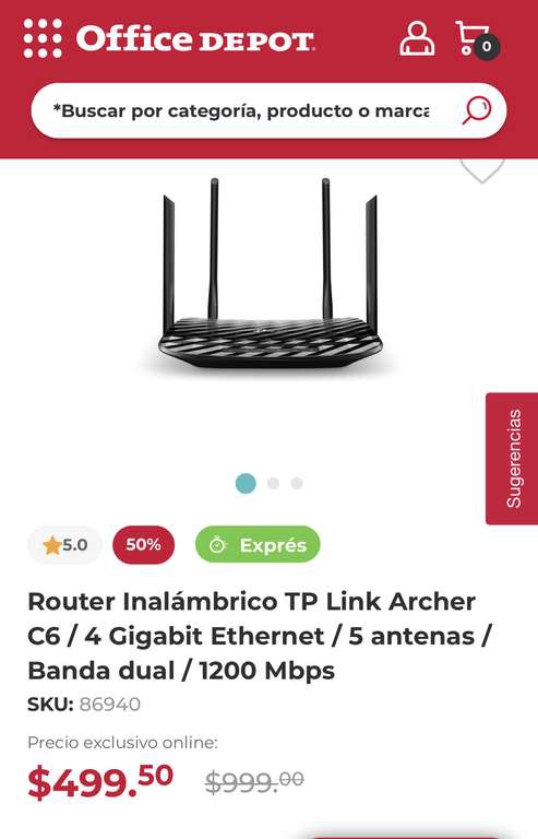 Office Depot: Router Inalámbrico TP Link Archer C6 

