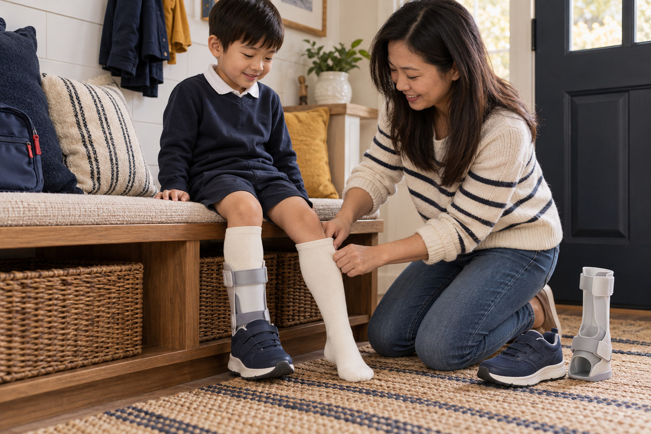 Child wearing brace-friendly socks