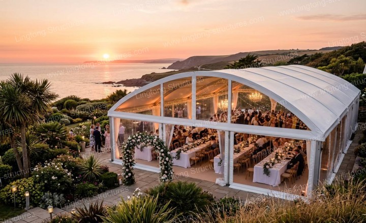 Wedding marquee with elegant curved roof design