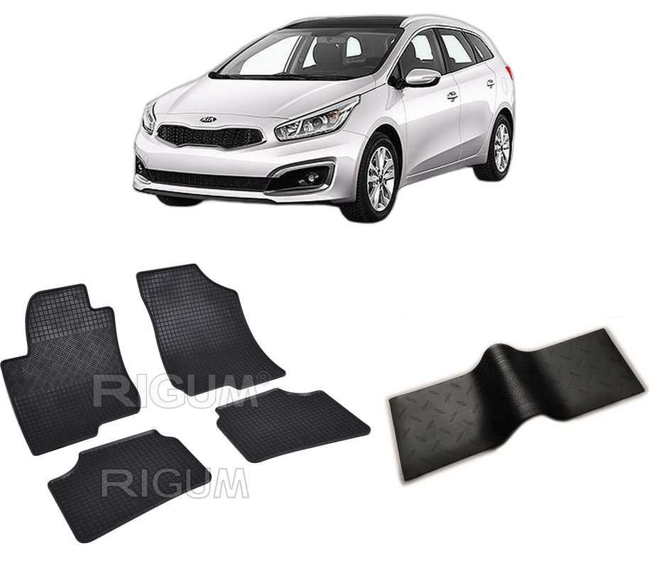 Set covorase auto KIA CEED I din 09.2007-08.2012, cu covoras tunel median, CAROSERIE COMBI, Presuri cauciuc 100%, compatibil cu autoturismul KIA CEED I, Rigum