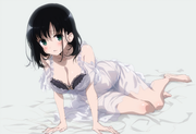 1girl, {{touyoko momoko (saki)}}, black hair, green eyes, see-through, white dre s-2417914235