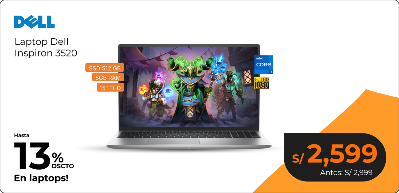 Laptop Dell Inspiron 3520 con procesador Intel Core i7 y 8 GB RAM