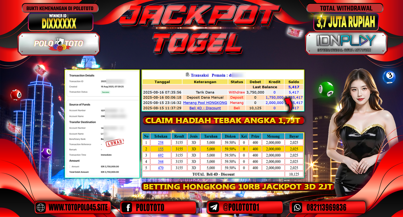 POLOTOTO JACKPOT TOGEL HONGKONG LOTTO Rp.3.750.000,-