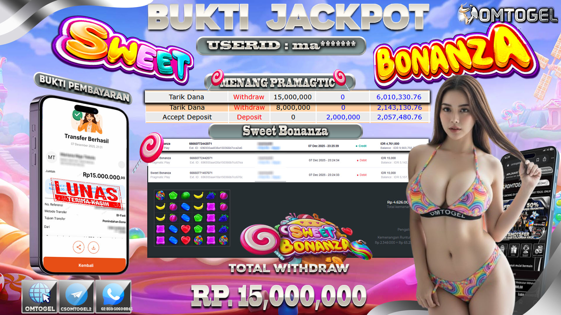 OMTOGEL JACKPOT PRAGMATIC PLAY SWEET BONANZA  ,15 JUTA DI BAYAR LUNAS ,-