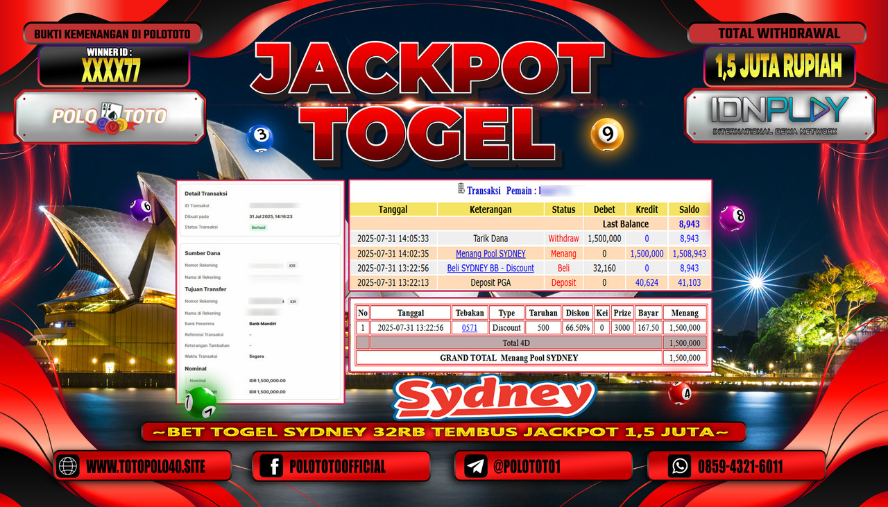 POLOTOTO JACKPOT TOGEL POOL SYDNEY Rp.1.500.000,- LUNAS