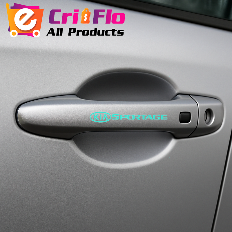 Sticker Auto Kia Sportage 4 buc, Etrieri, Oglinda, Luneta, Jante, Maner usi, autoadeziv, Cri-Flo, Culoare Turcoaz, Marime 10 cm