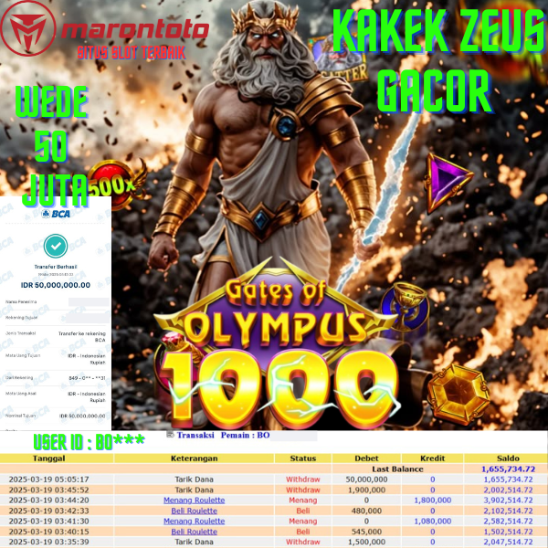 Bukti Kemenangan Member Marontoto Sebesar 50,000,000 JuTa