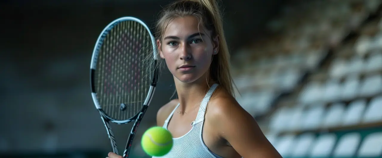 Девушка спортсменка играет в большой теннис