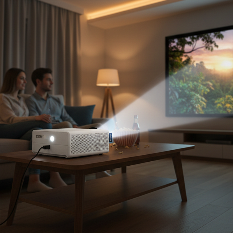Projetor PCTOP PC4000 exibindo uma imagem de alta definição na parede