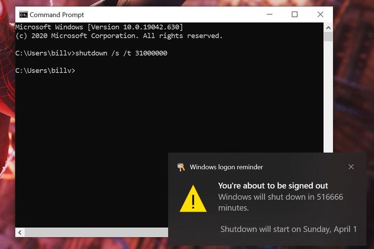 Ilustrasi mematikan komputer secara otomatis melalui Command Prompt.