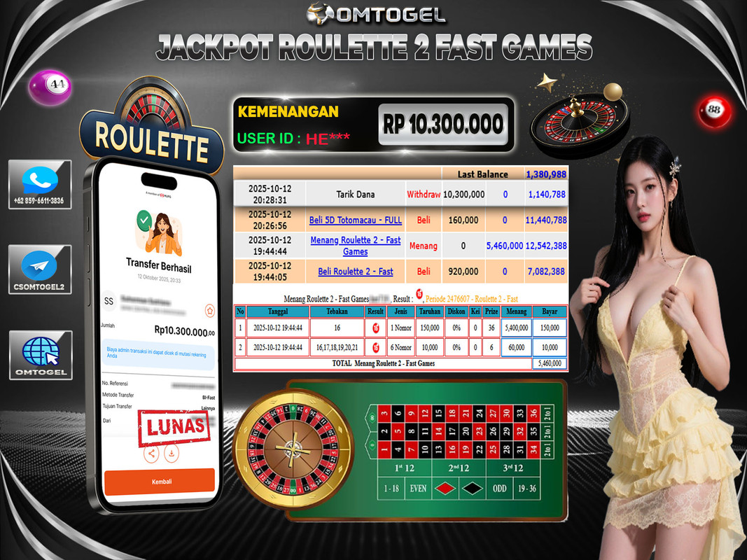 OMTOGEL JACKPOT LIVE GAMES ROULETTE 2 - FAST 10 JUTA DI BAYAR LUNAS ,-