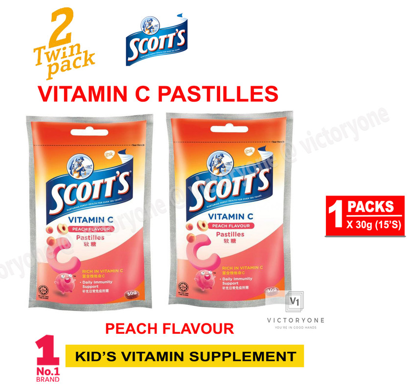 Scott's Vitamins C Pastilles Supplement Kids Peach Flavour 2 Twin Packs