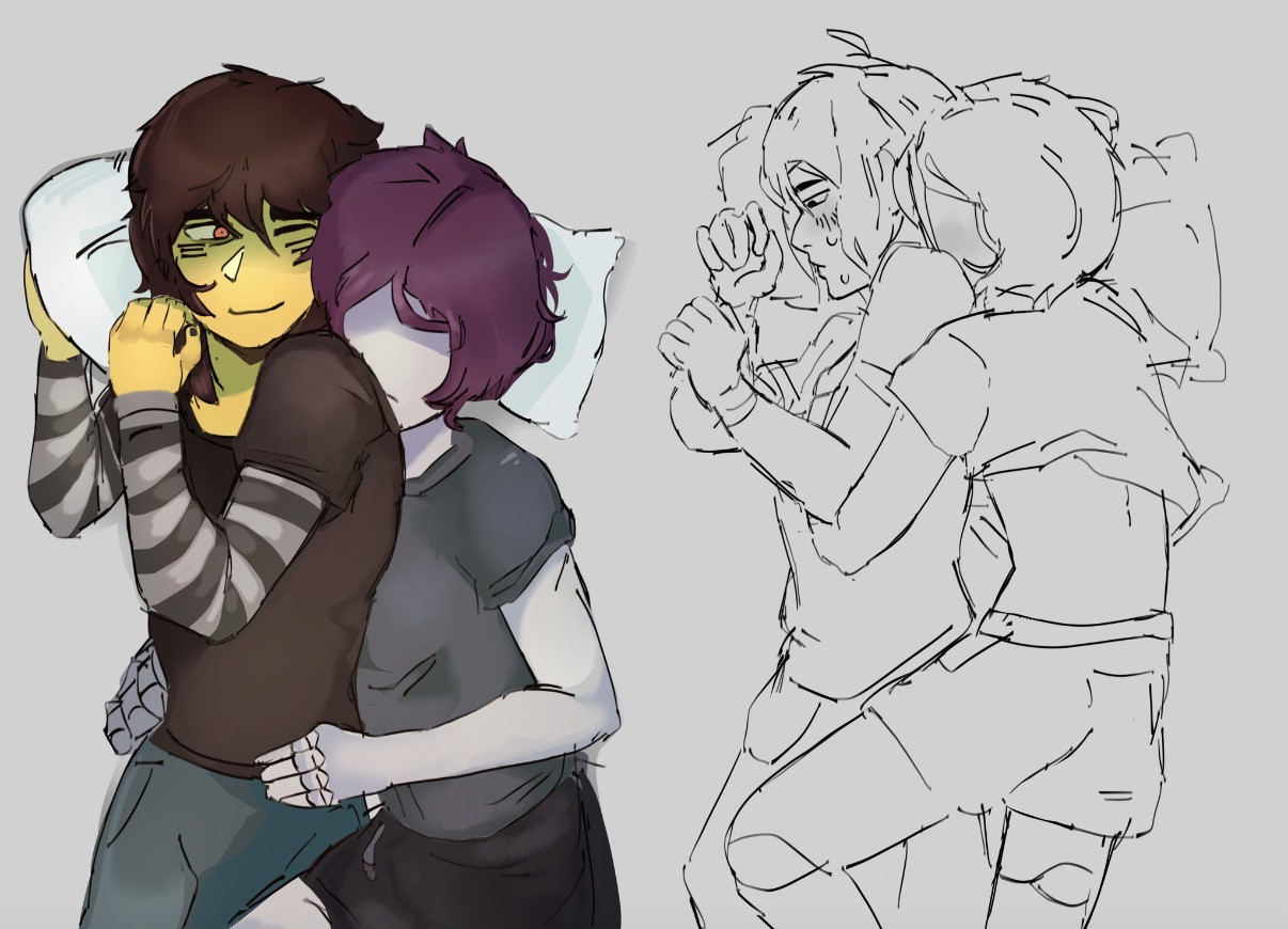 silly little fuckers cuddling (yes it was absolutely necessary for kris to be the spoon)