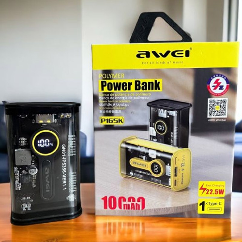  আমি ... এর জন্য কেনাকাটা করছি।   Awei P165K 10000mAh 22.5w ট্রান্সপারেন্ট ফাস্ট চার্জিং