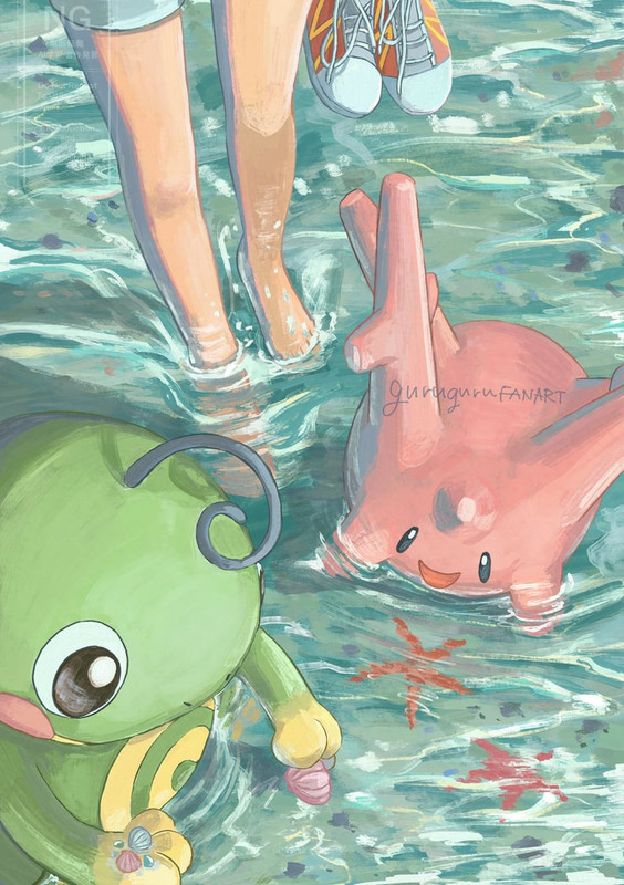 misty-corsola-and-politoed-pokemon-drawn