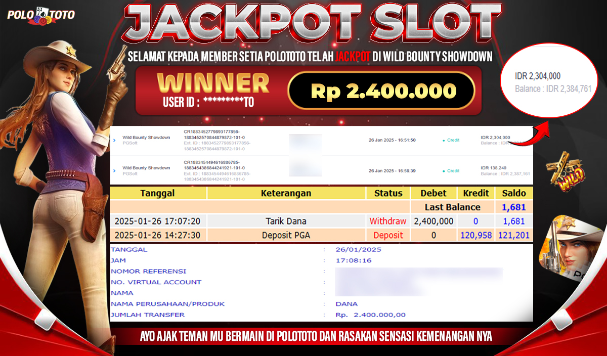 POLOTOTO JACKPOT SLOT WILD BOUNTY SHOWDOWN Rp.2,400.000,-