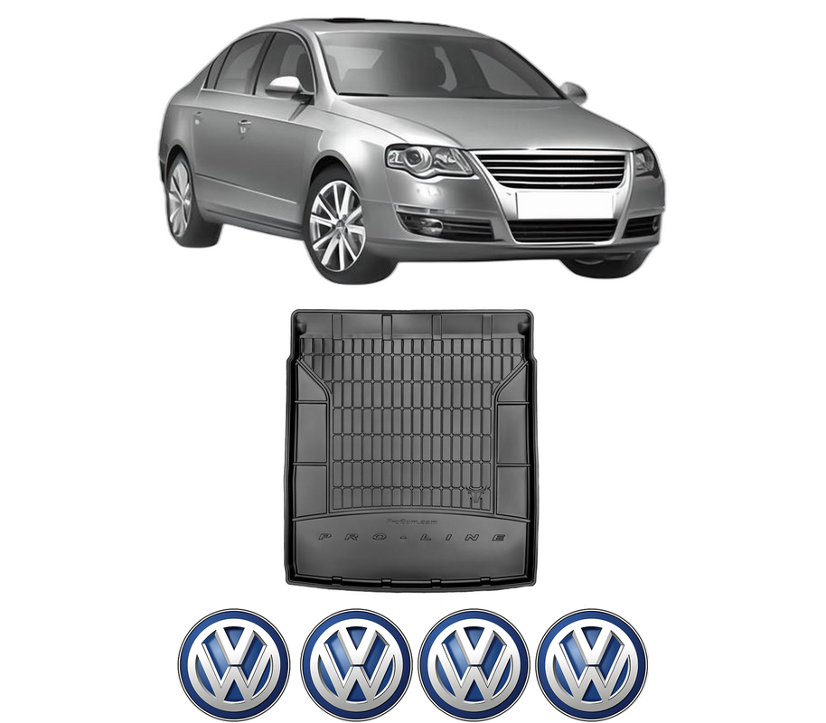 Tavita Portbagaj Volkswagen PASSAT B6 (3C2) din 2005-2010, Protectie Portbagaj Auto, 4x Stickere auto cu Volkswagen