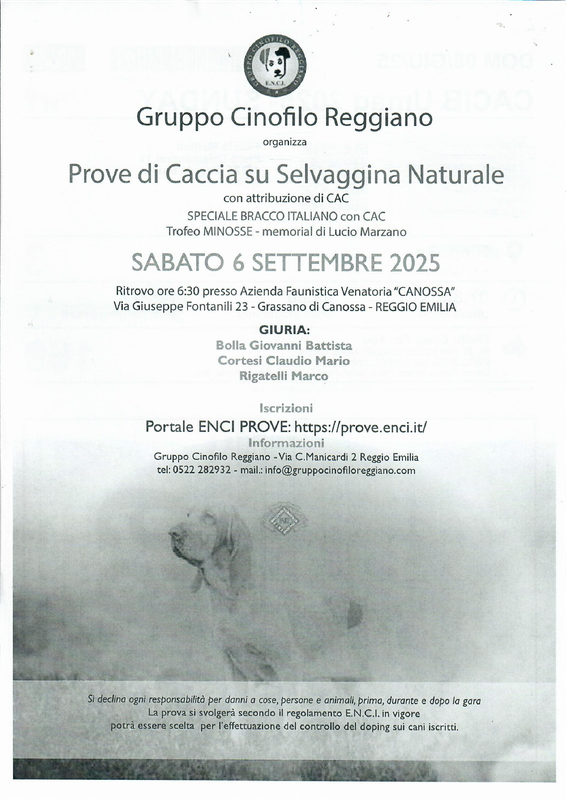 Locandina Speciale Bracco Italiano Canossa (Re) 6 Settembre 25