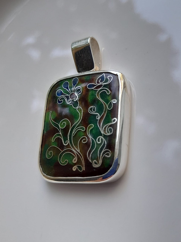  Minankari Pendant Wildflower,  Handmade Sterling Silver   - handmade cloisonne enamel